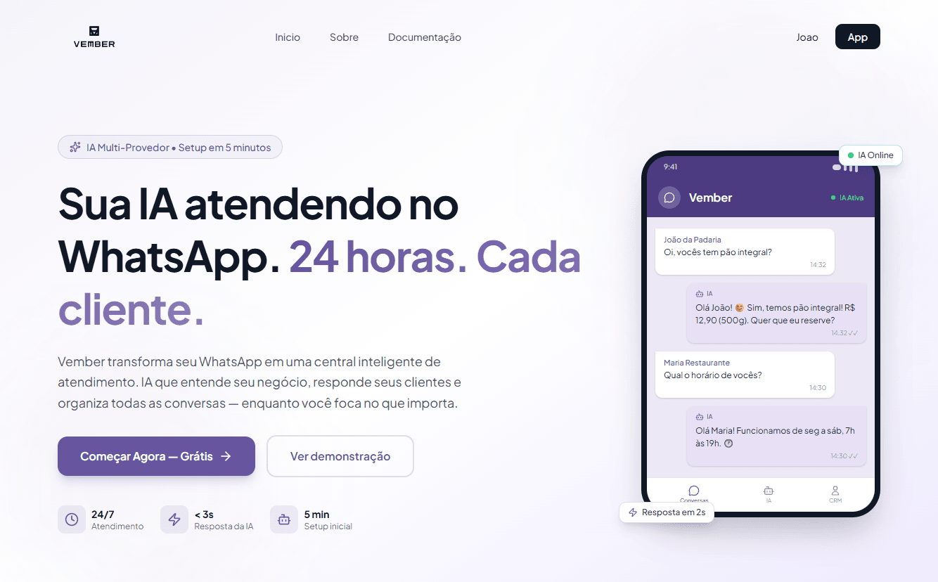 Vember - Plataforma SaaS de Atendimento IA